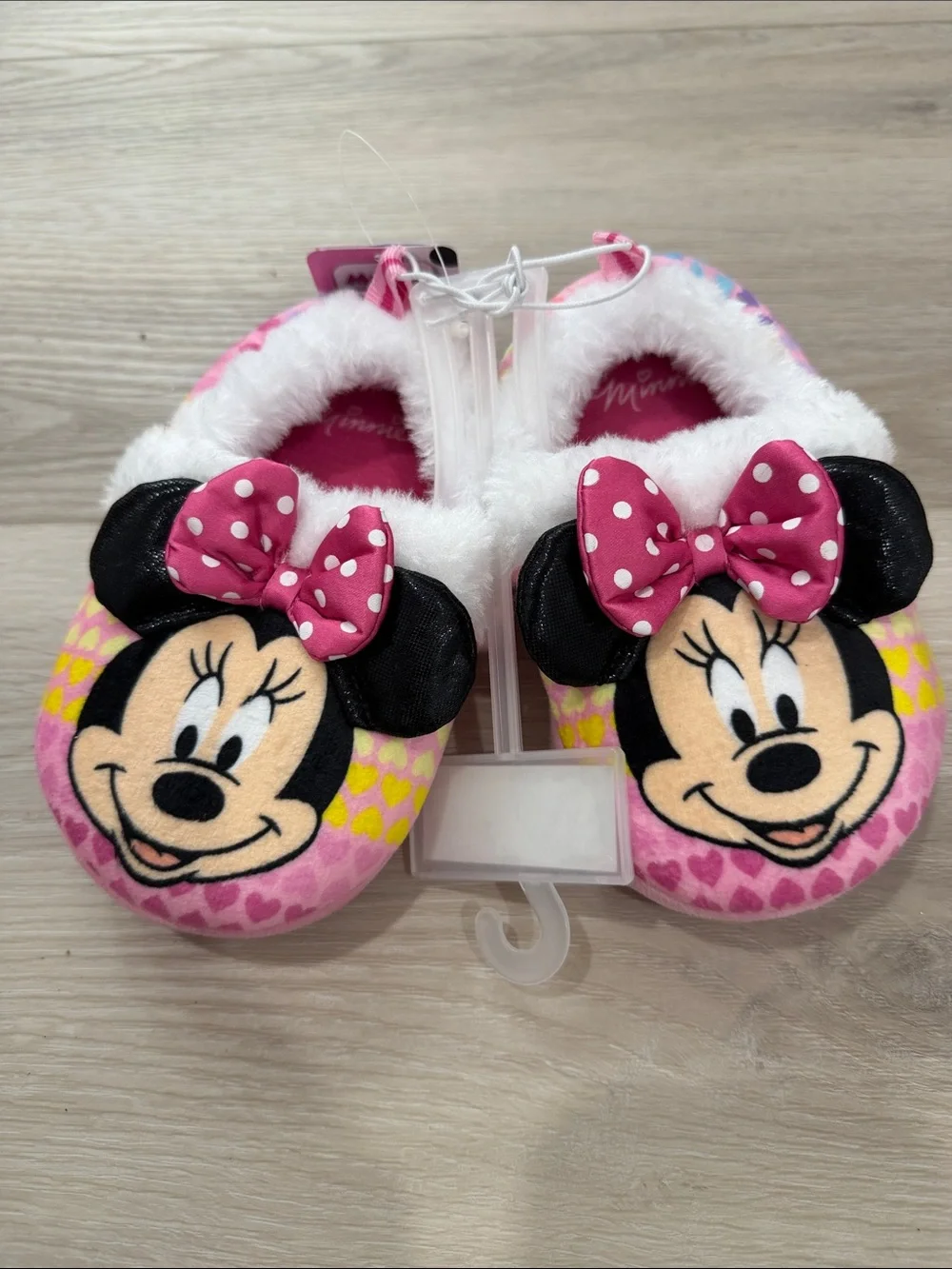 Disney Minnie Mouse Pink White Polka Dot Plush Slippers
